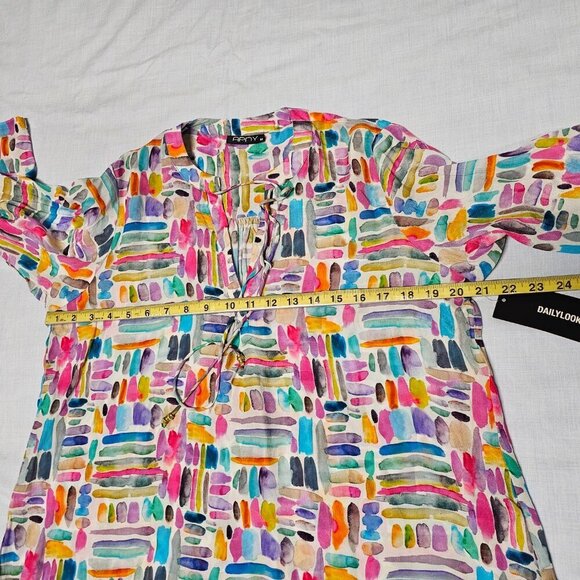 AP NY V Neck Hi-Lo Top Blouse Shirt Women Size M Colorful Cupro blend - Picture 13 of 15